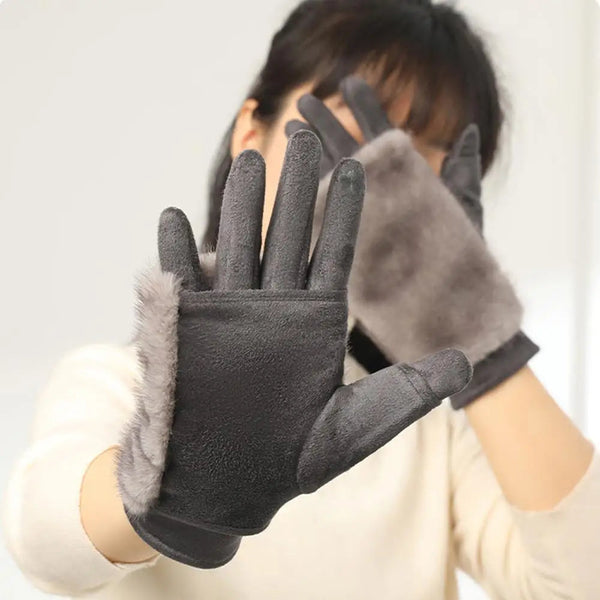 Winterhandschuhe aus Wildleder und Kaninchenfell mit Touchscreen-Funktion