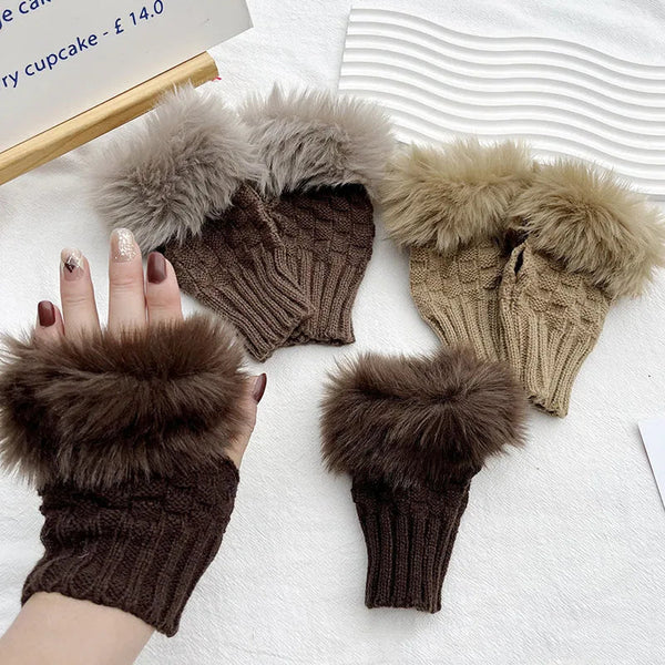 Fingerlose Kunstfell-Winterhandschuhe Handwärmer