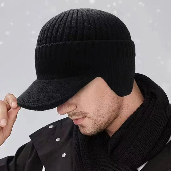 Herren Strickmütze mit Ohrenschutz für den Winter