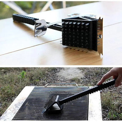 3-in-1 Grillbürste mit Schaber und Schwamm für die Grillreinigung