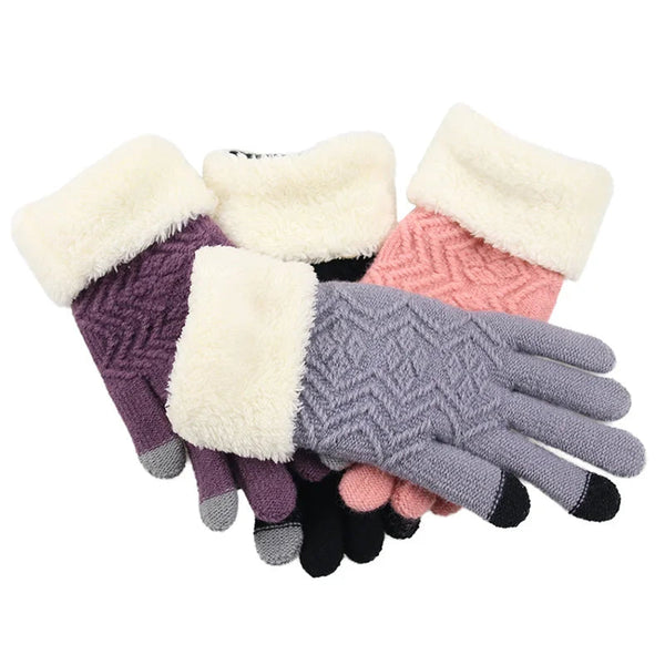 Plüschgefütterte Strickhandschuhe mit Touchscreen-Funktion
