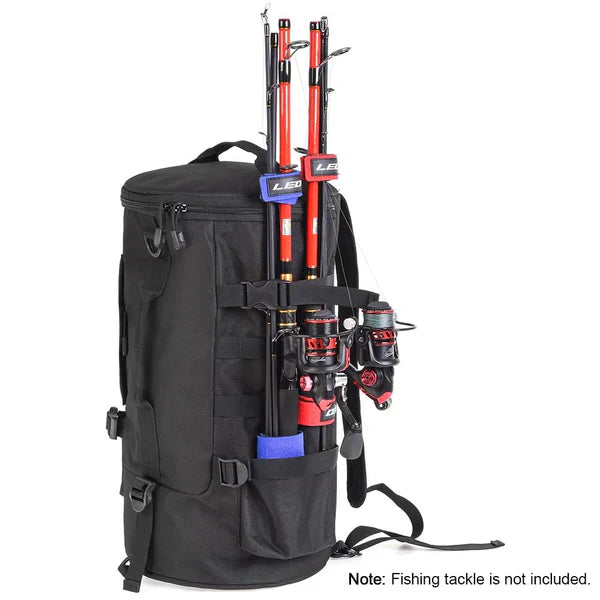 Angelrucksack mit Tackle-Box-Organizer und Rutenhaltern