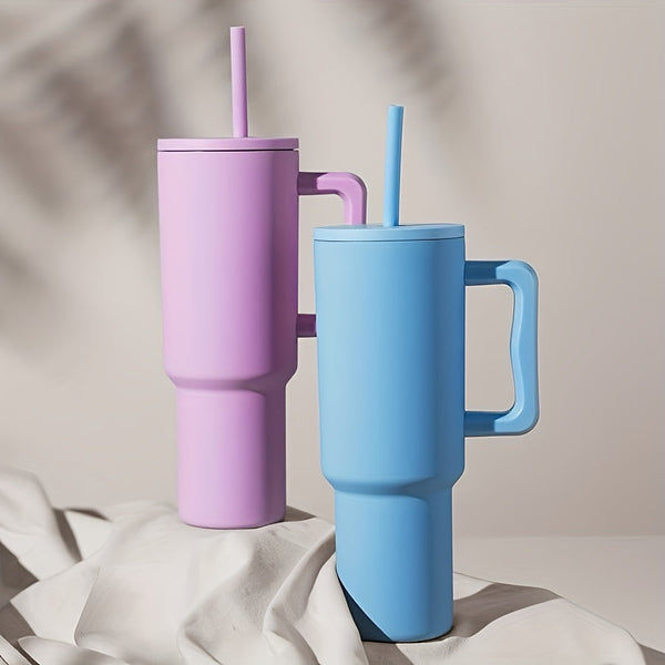 Trendige isolierte Edelstahl-Trinkflasche mit Strohhalm und Tragegriff