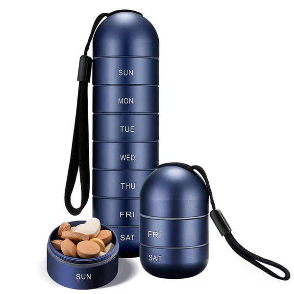 Tragbarer 7-Tage-Pillenorganizer aus Aluminium für Reisen, Pillendose Pillenbehälter
