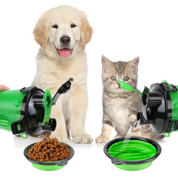 2-in-1 Zusammenklappbare Haustier-Wasserflasche und Futterspender