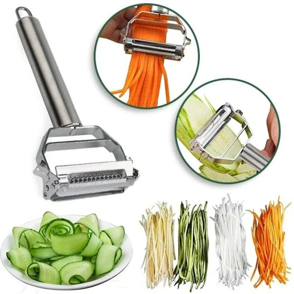 Ultra-scharfer Edelstahl-Multifunktions-Gemüseschäler und Julienne-Schneider für Kartoffeln und Karotten