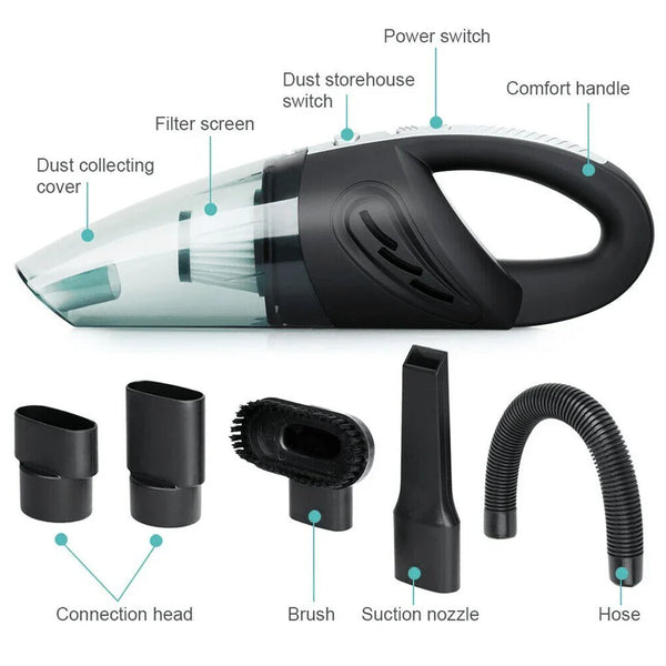 Tragbarer kabelloser Handstaubsauger (120W, 4000PA) für Auto, Haushalt und Tierhaare (Nass/Trocken)