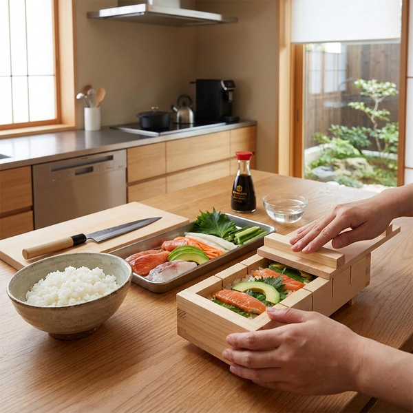Handgefertigte Sushi-Presse aus Holz