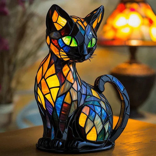 Buntglas-Katzen-Tischlampe