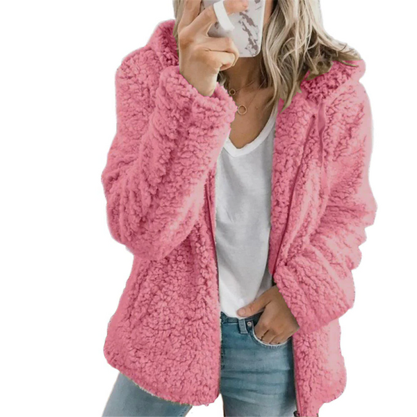 Eleganter Teddy-Fellmantel: Weicher Fleece-Mantel mit Taschen und Reißverschluss