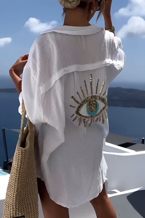 Böser Blick T-Shirt mit Pailletten-Perlenstickerei