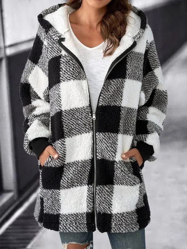 Damen Oversized Karo-Kapuzenjacke im lockeren Schnitt