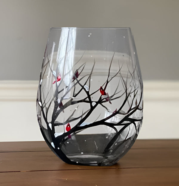 Handbemalte Weingläser mit Vier-Jahreszeiten-Baummotiv