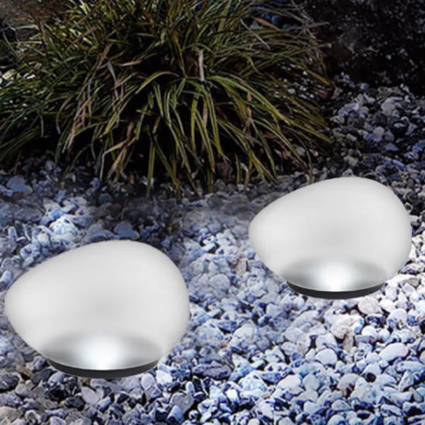 Solar-Kieselstein LED-Außenleuchte aus sandgestrahltem ABS und Glas