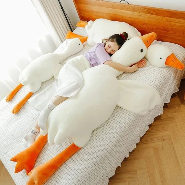 Großes weißes Gänse-Kissen, kuscheliges Enten-Plüschtier zum Schlafen, große Gänse-Stoffpuppe