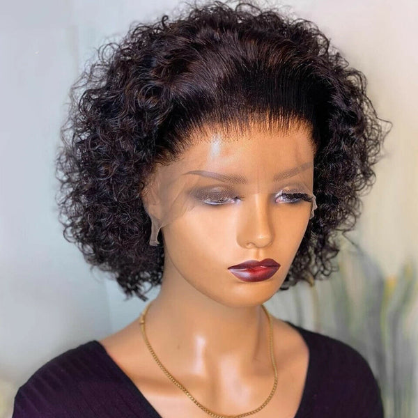 Premium Lace Front Kurzgelockte Pixie-Bob Echthaarperücke