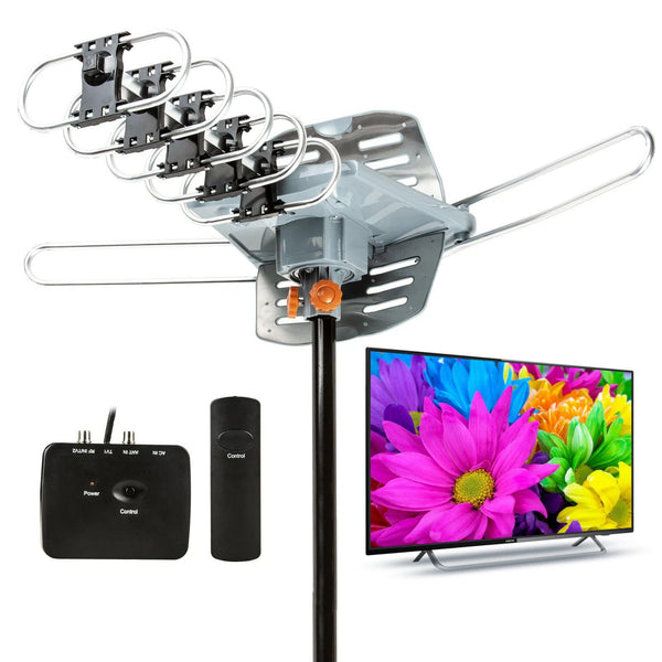 Digitale HD-TV-Antenne mit großer Reichweite, 360-Grad-Motor und Montagehalterung