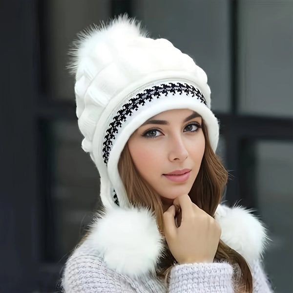 Gefütterte Wintermütze mit Kunstfell-Bommel