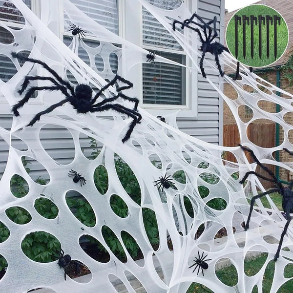 Halloween Riesen-Spinnennetz Dekoration mit Erdspießen