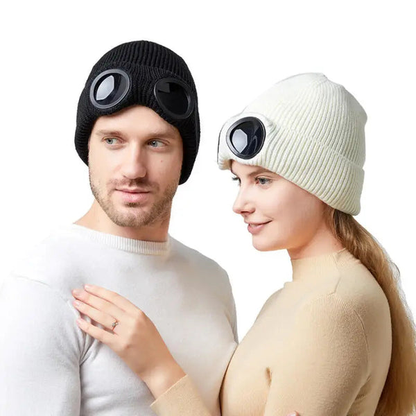 Unisex Wintermütze mit integrierter Schutzbrille, gestrickte Beanie