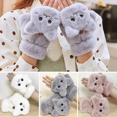 Flauschige fingerlose Handschuhe mit Tierdesign