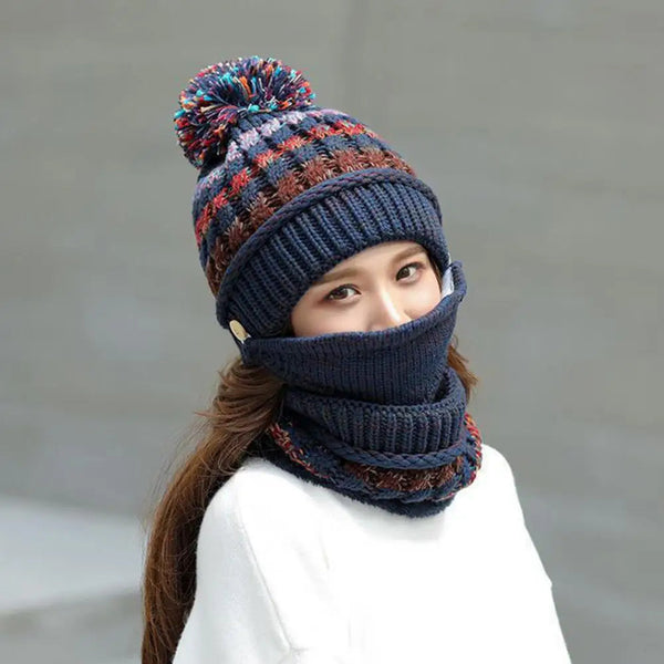 Gemütliches Strickmützen- und Schal-Set mit Samtfutter