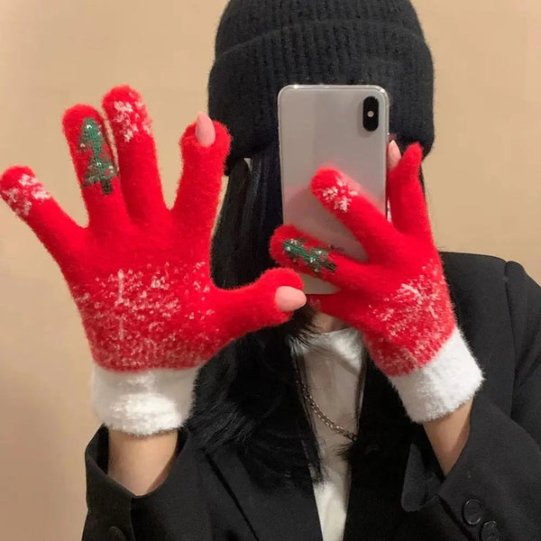 Festliche, mit Fleece gefütterte fingerlose Strickhandschuhe