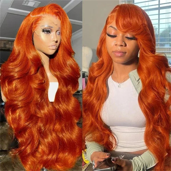Lange gewellte orange-rote Lace-Front-Perücke