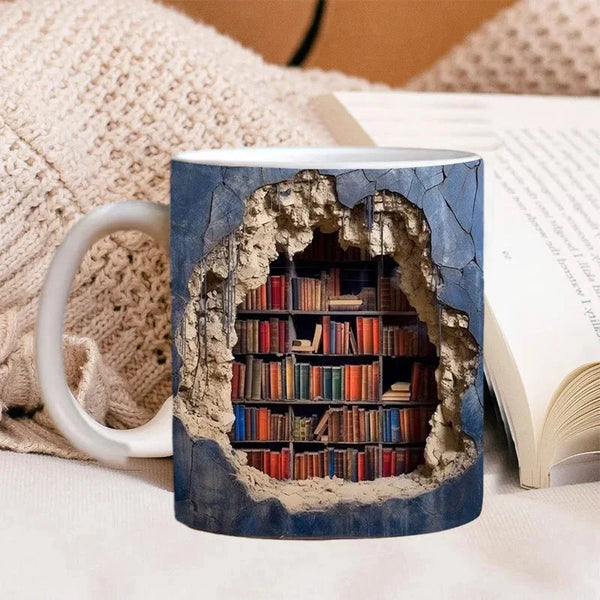 3D-Bibliotheks-Bücherregal-Tasse, Kaffeetasse als Geschenk für Buchliebhaber
