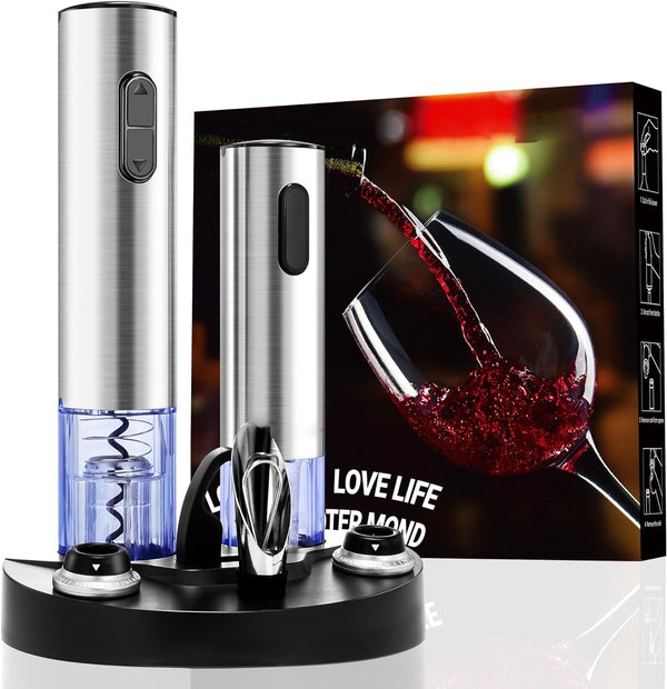 Elektrisches Weinöffner-Set mit Vakuumverschluss, automatischem Korkenzieher, Folienschneider und Ladestation