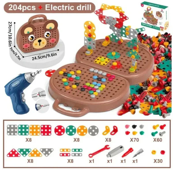 Elektrisches Kinder-Bohrschrauber-Puzzle-Werkzeugkasten
