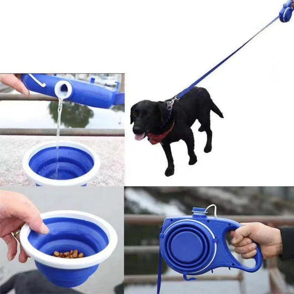 4-in-1 Multifunktionale Hundeleine mit integrierter Wasserflasche und Napf