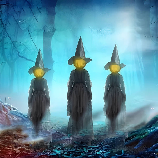 3-teiliges Halloween-Deko-Set für drinnen und draußen - Klangaktivierte Hexenfiguren beim Händchenhalten