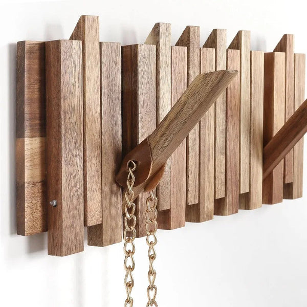 Rustikaler Wand-Garderobenhaken mit 8 klappbaren Haken