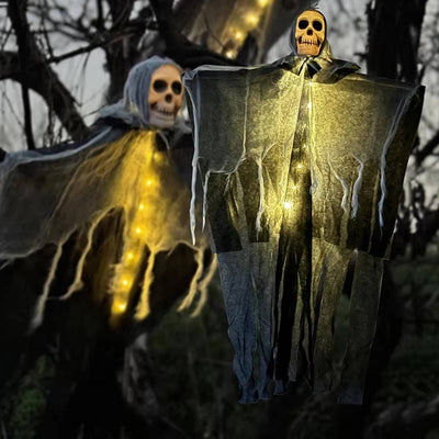 Leuchtende Totenkopf-Halloween-Dekoration für den Außenbereich - 2er-Set