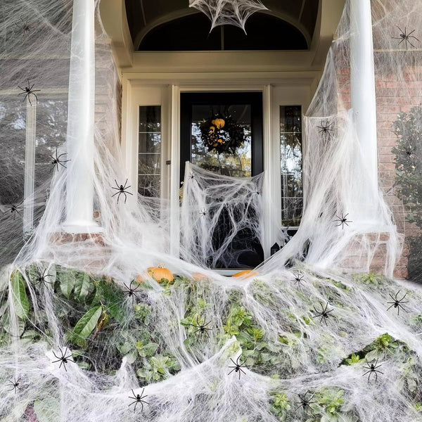 200 Quadratfuß Spinnenweben Halloween-Türdekoration mit künstlichen Spinnen