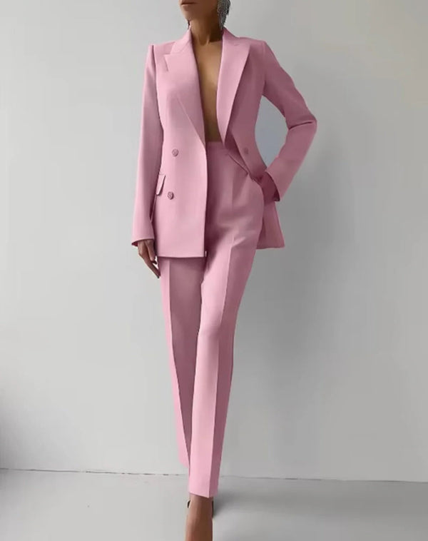 Klassischer Damenanzug mit Revers-Blazer und hoch taillierter Hose