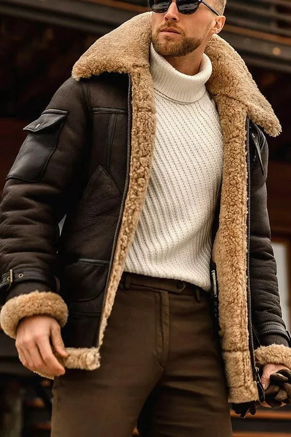 Herren Fliegerjacke aus Leder im Camel-Stil