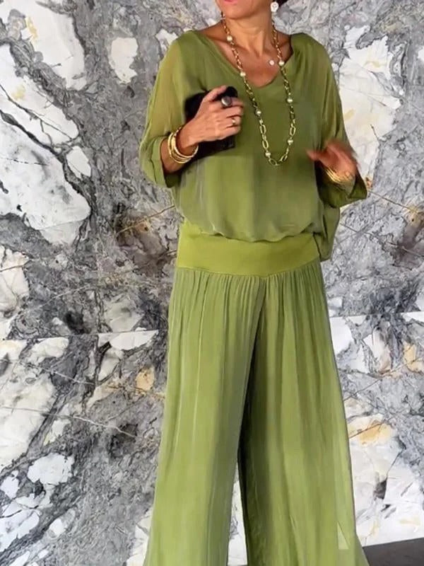 Elegante zweiteilige Chiffon-Hose mit weitem Bein