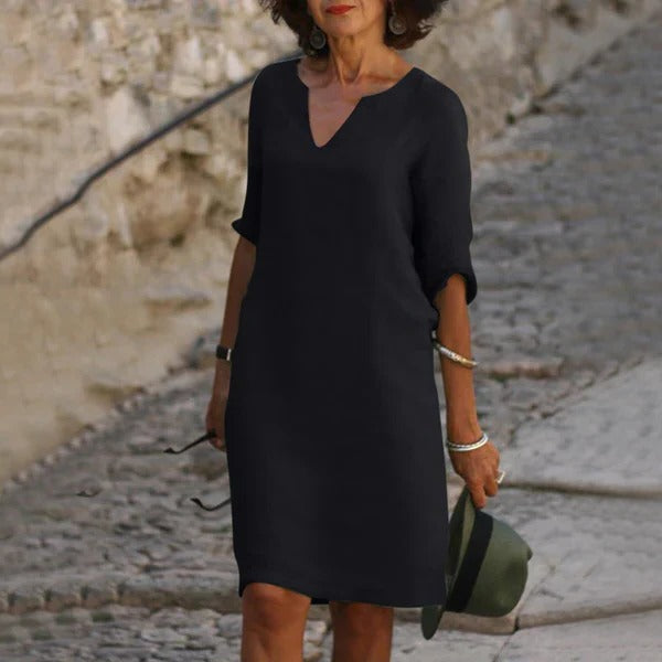 Damenkleid mit V-Ausschnitt und Dreiviertelarm