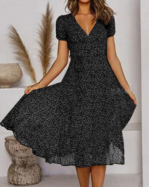 Blumenmuster V-Ausschnitt Chiffonkleid