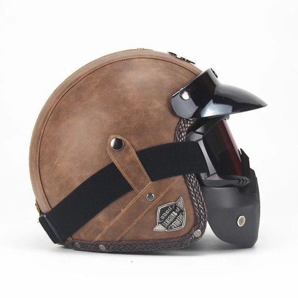 Retro Vintage Motorradhelm mit offenem Gesicht und Schutzbrille