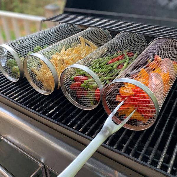 Runder Grillkorb aus Edelstahl für den Grill